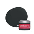 Black paint color swatch and Colourtrend sample pot 
 on a white background