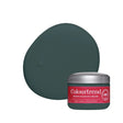 Colourtrend sample jar with a swatch of dark green color on a white background
